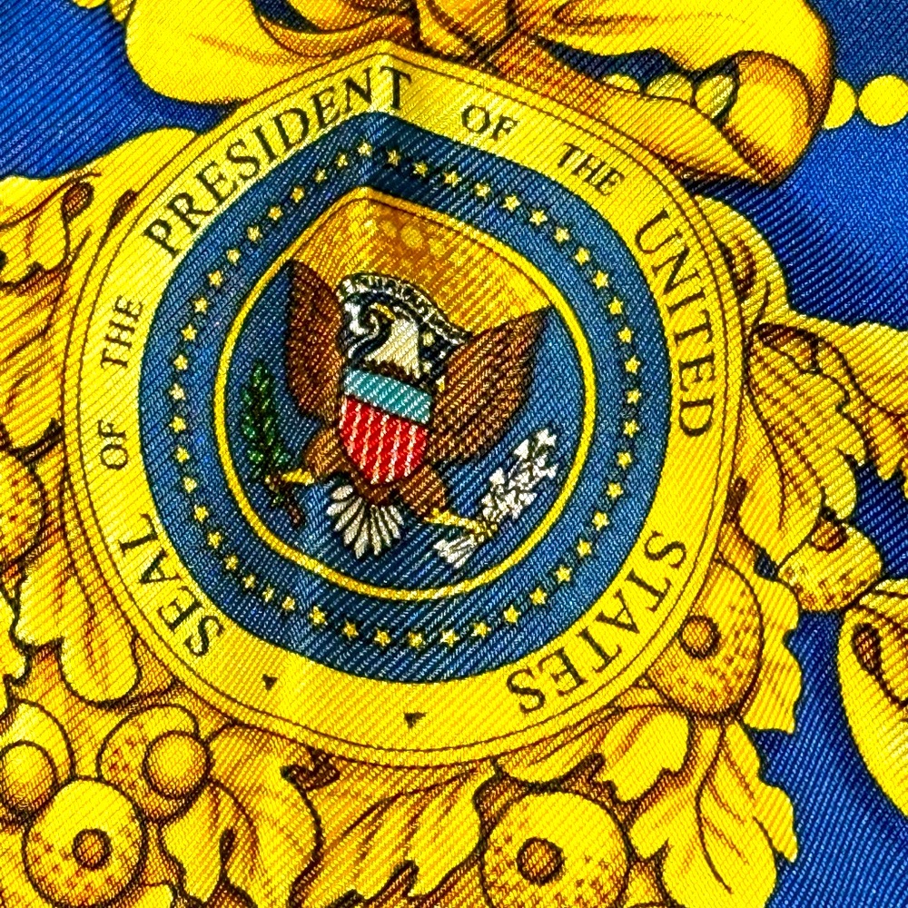 NWOT White House Historical Association 33” square silk French Blue & Gold Scarf - Picture 5 of 9